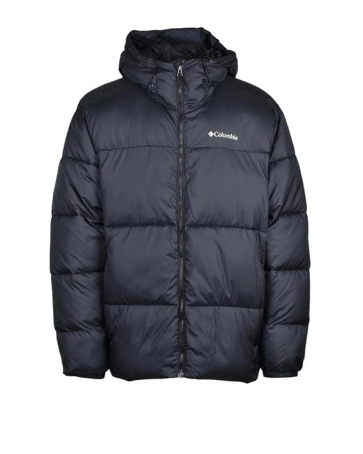 Columbia Blue Hooded Padded Polyester Down Jacket for men
