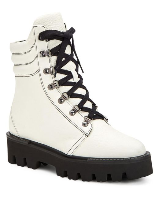 Aquatalia Black Alyssa Leather Lug Sole Combat & Lace-up Boots