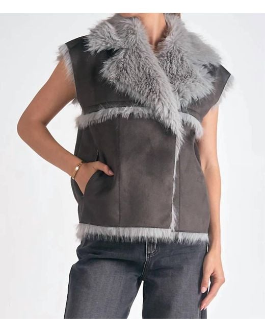 Elan Gray Sleeveless Faux Fur Vest