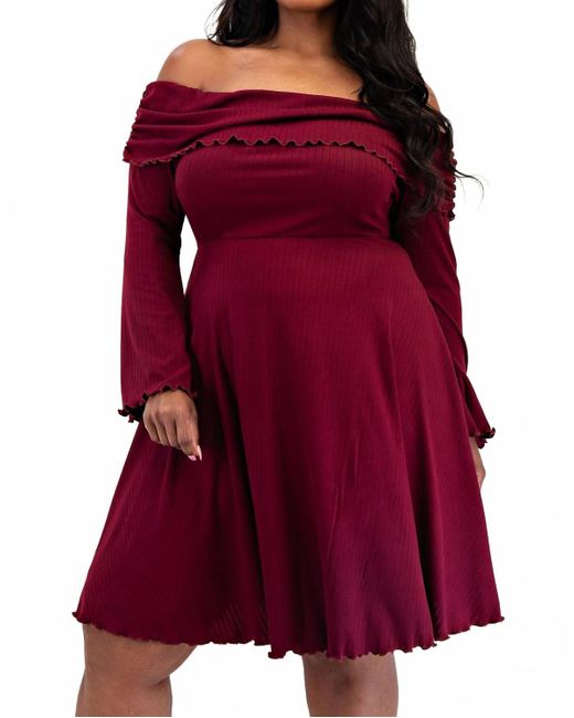 The Curve Women's Red Plus Size Ribbed Knit Off Shoulder Knit