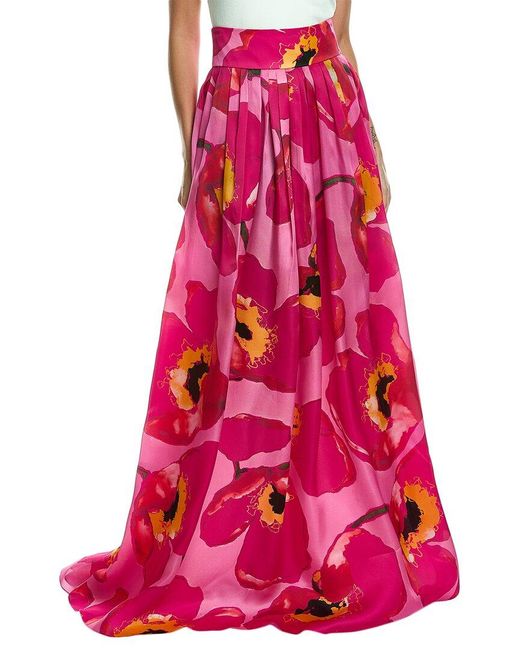 Carolina Herrera Pink Embroidered Silk Ball Skirt