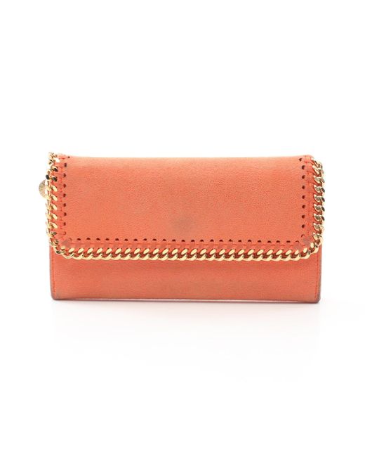 Stella McCartney Orange Falabella shaggy Dia Flap Wallet Bi-fold Long Wallet Fake Leather