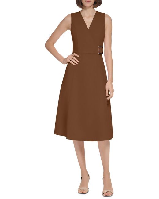 Calvin Klein Brown A-line Polyester Wear To Work Dress