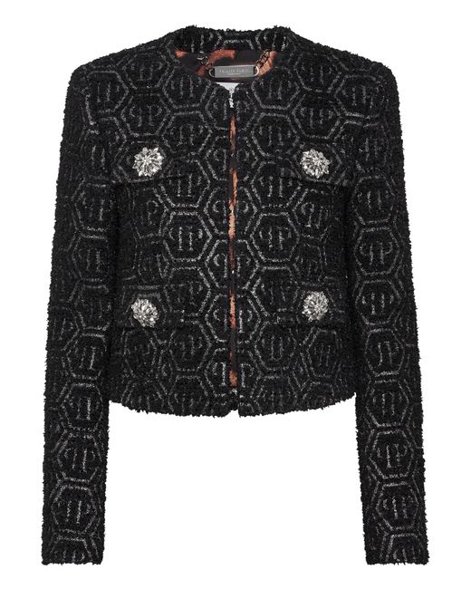 Philipp Plein Black Tweed Jacket Monogram