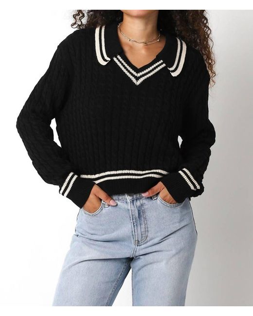 Olivaceous Black Cable Collared Sweater