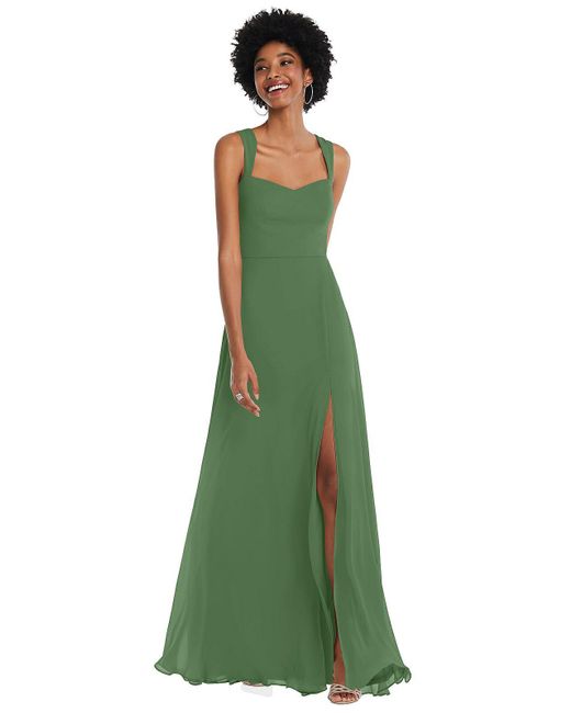 After Six Green Contoured Wide Strap Sweetheart Maxi Dress