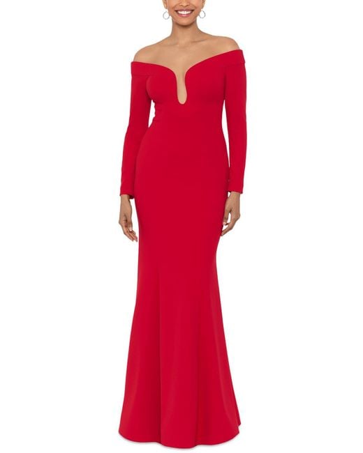 Xscape Red Illusion Polyester Evening Dress