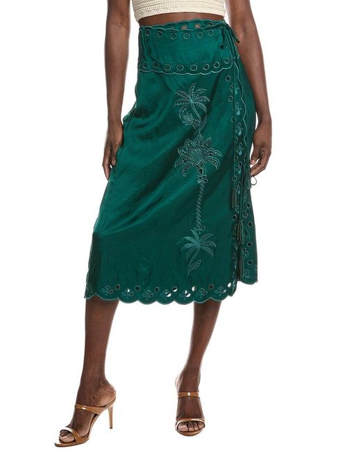Farm Rio Green Richelieu Midi Skirt