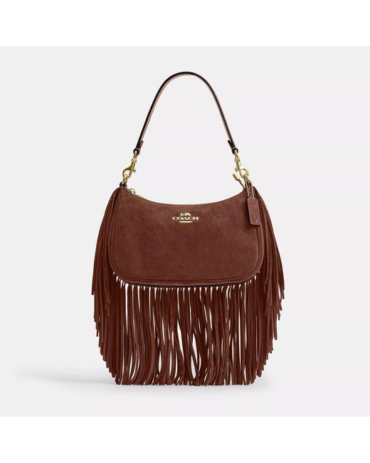 COACH Brown Teri Shoulder Bag With Fringe