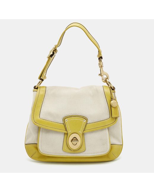 COACH Yellow Lime/cream Canvas And Leather Legacy Ali Hobo