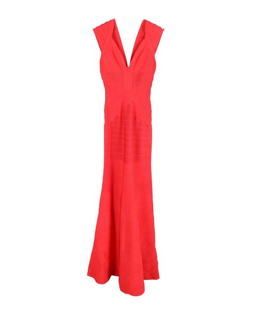 Hervé Léger Red Plunging Neckline Gown