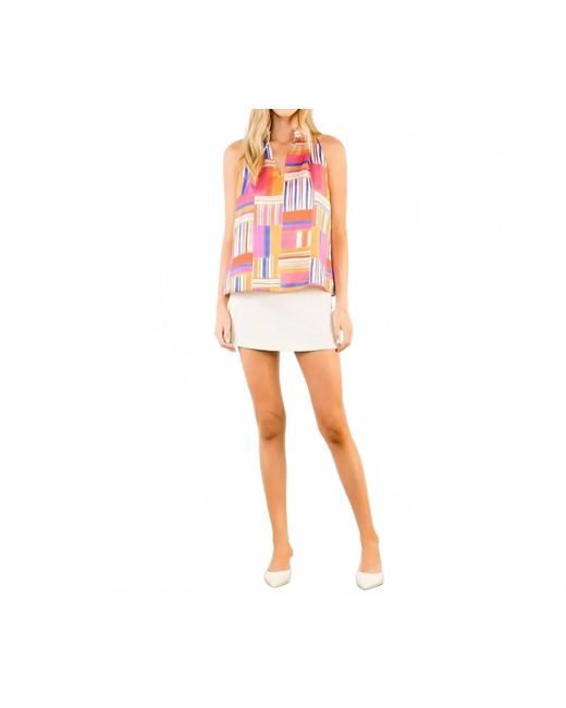 Thml Red Sleeveless Ruffled Neck Pattern Top