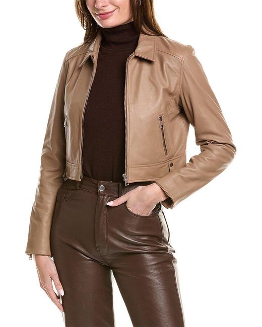 Lamarque Brown Sacha Leather Moto Jacket