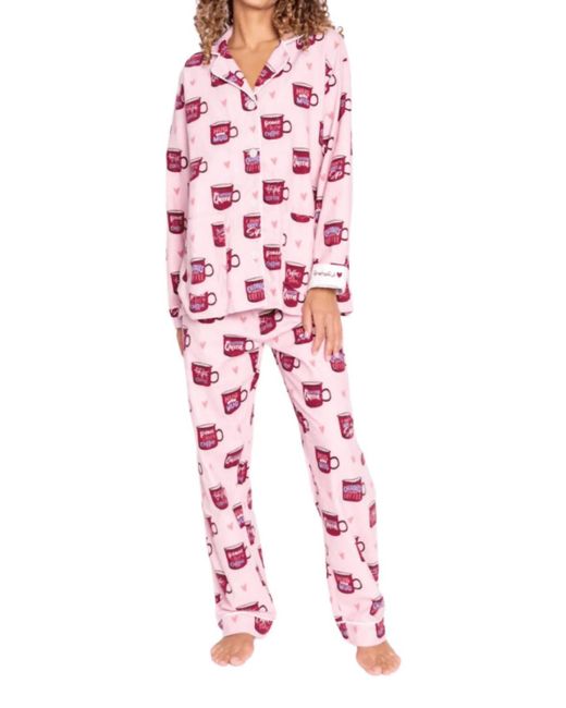 Pj Salvage Pink Flannel Coffee Pajama Set