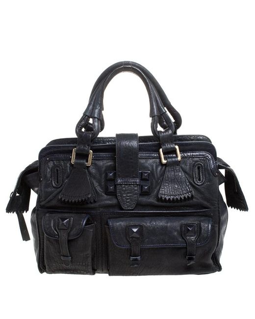 Chloé Black Midnight Leather Front Pocket Tote