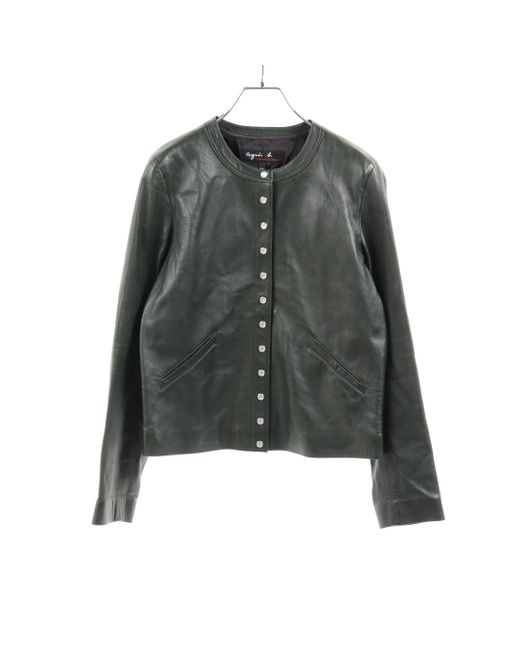 Agnes B. No-collar Jacket Leather Dark Green
