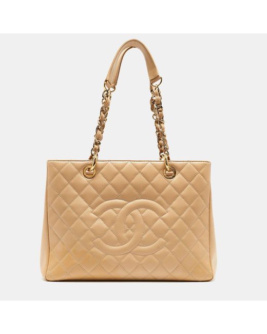 Chanel Natural Quilted Caviar Leather Grand Shopper Tote