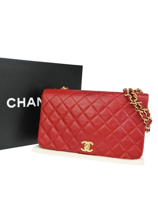 Chanel Red Full Flap Leather Shoulder Bag (pre-owned)