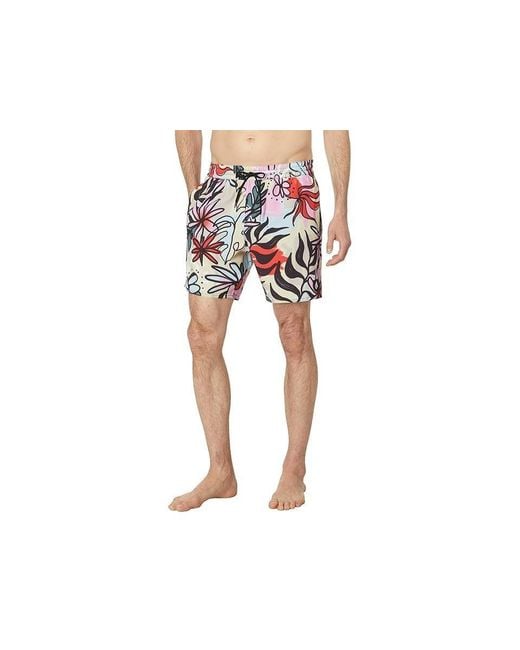 Volcom Black Sanctorium Trunk Shorts Floral Drawstring Swimwear Buu950 for men