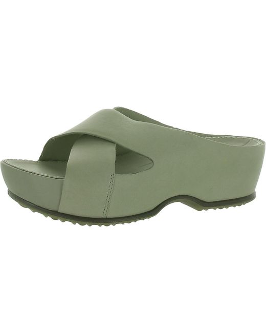 Ecco Green Ifla Leather Slip On Slide Sandals