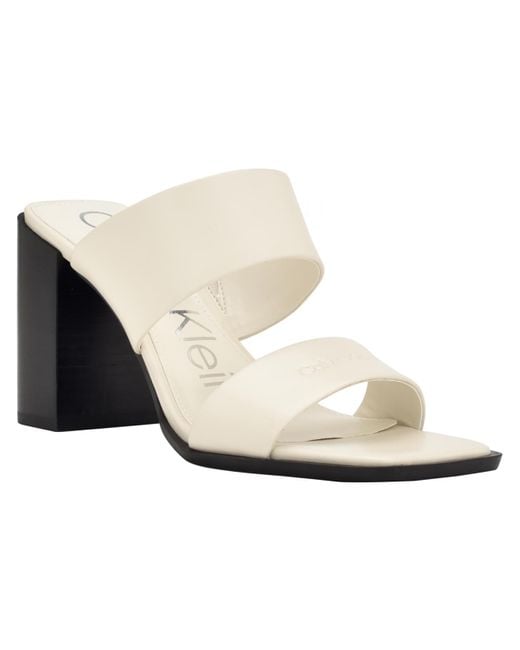 Calvin Klein White Tara Leather Slip-on Slide Sandals