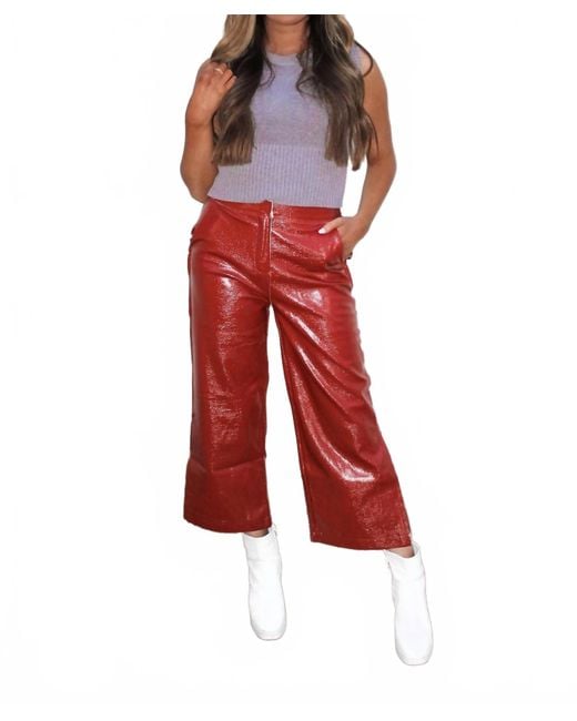 Dance Marvel Women's Red Shiny Faux Leather Pants