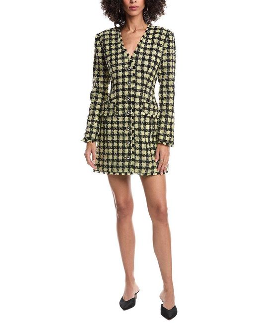 Toccin Green Mallory Strong Shoulder Button Front Wool-Blend Dress