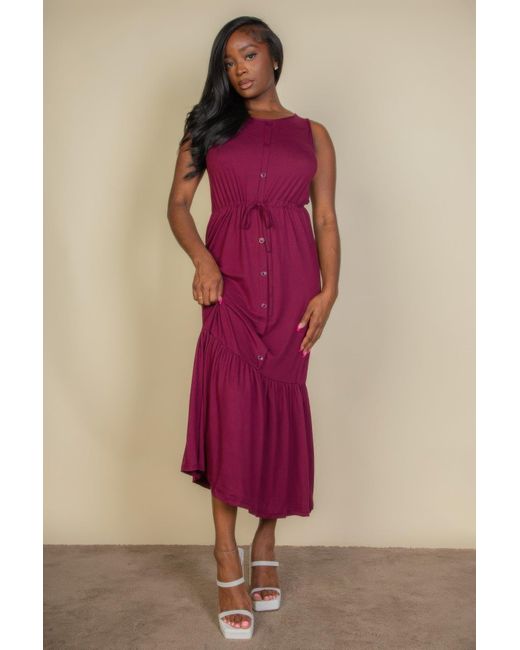 TRUEDAMES Pink Button Front Tie Waist Sleeveless Maxi Dress
