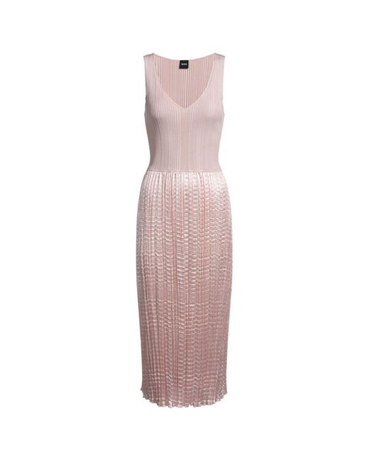 BOSS Women's Purple Knitted Dress With Lustrous Structured Skirt