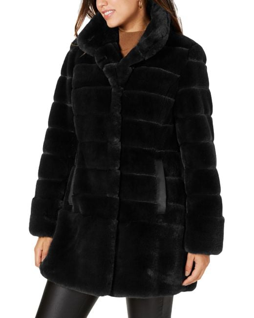 Jones New York Black Winter Midi Faux Fur Coat