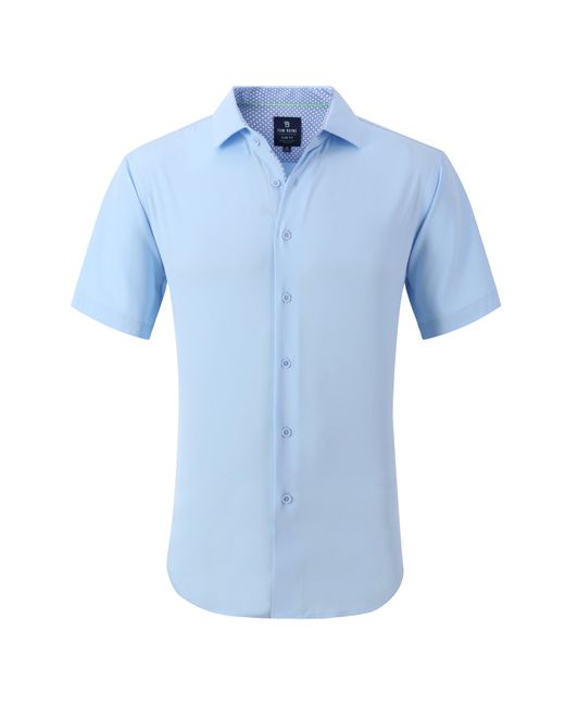 Tom Baine Blue Slim Fit Performance Short Sleeve Solid Button Down for men