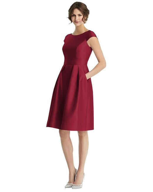 Alfred Sung Red Cap Sleeve Pleated Cocktail Dress With Pockets