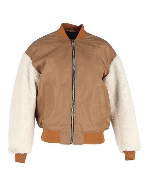 Maje Women's Brown X Schott Boston Shearling Bomber Jacket