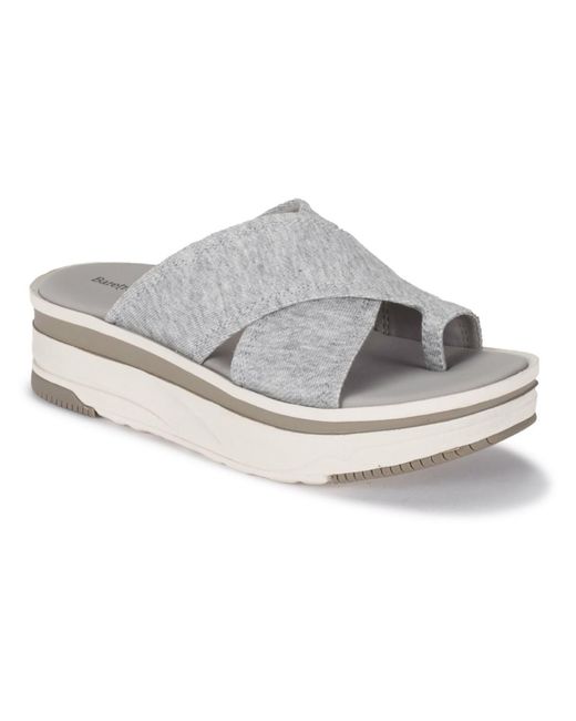 BareTraps Gray maggey Denim Toe Loop Slide Sandals