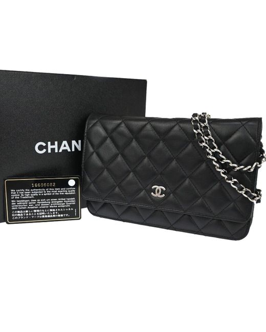 Chanel Black Wallet On Chain Leather Wallet (pre-owned)