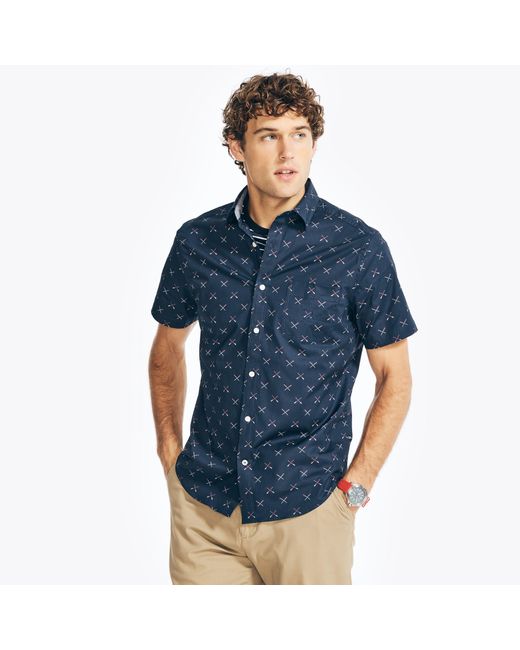 Nautica Blue Printed Short-sleeve Shirt for men