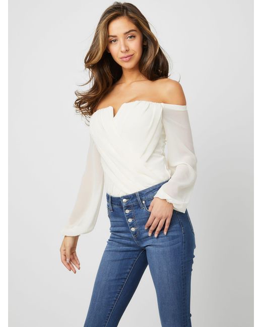 Guess Factory White Kaitlynn Off-the-shoulder Bodysuit