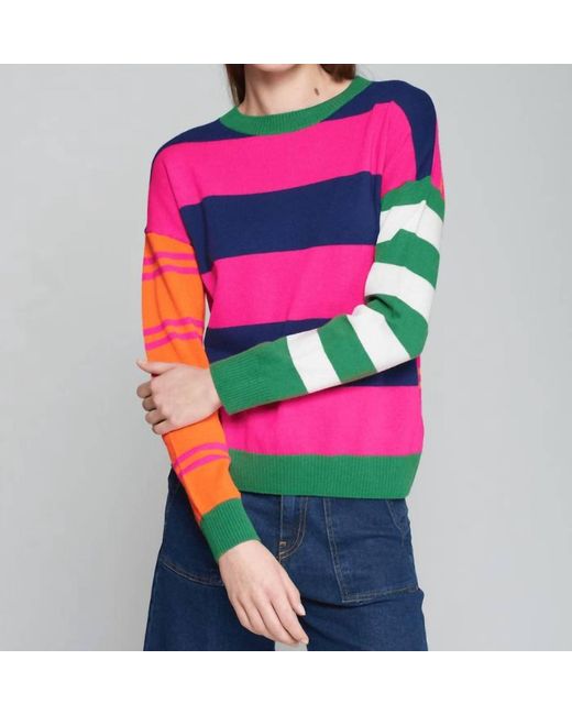 Vilagallo Pink Crew Neck Pullover Striped Sweater