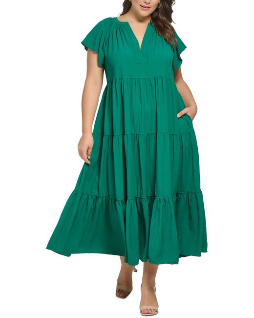 Calvin Klein Green Plus Crepe Long Maxi Dress