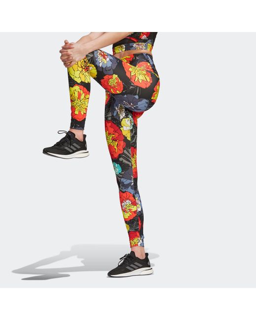 adidas Floral Running Tights in Black