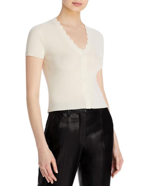 Aqua Ribbed Button Down Cardigan Sweater in White | Lyst