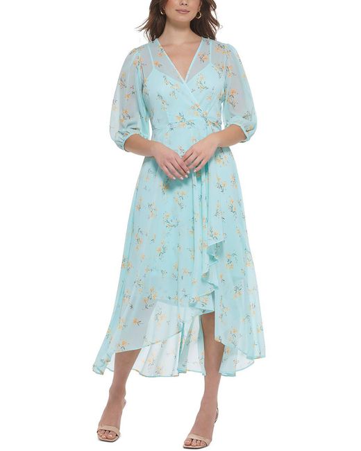Calvin Klein Blue Chiffon Floral Midi Dress