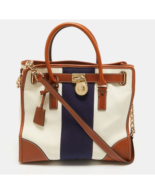 MICHAEL Michael Kors Brown Tricolor Canvas And Leather Large Hamilton North South Tote