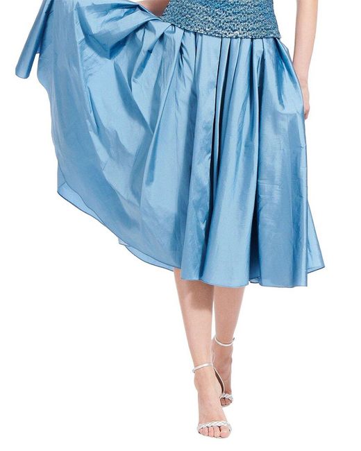 EMILY SHALANT Blue Spring Taffeta Tea Length Midi Skirt