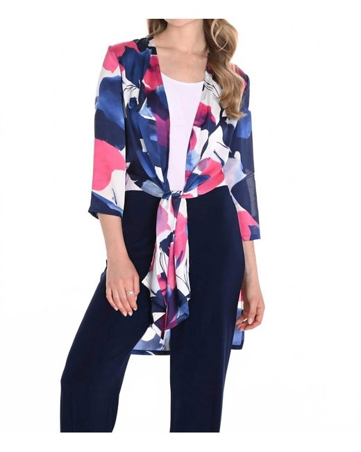 FRANK LYMAN Floral Open Front Cardigan in Blue | Lyst