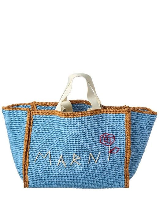 Marni Blue Macrame Sillo Medium Shopper Tote