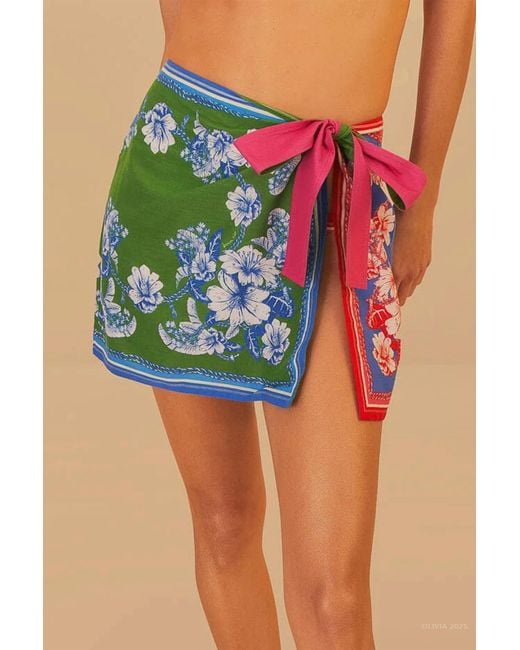 Farm Rio Blue Mixed Scarves Floral Elegance Mini Skirt