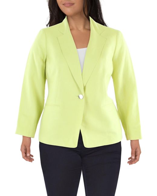 Anne Klein Yellow Plus Linen Blend Office Wear One-button Blazer