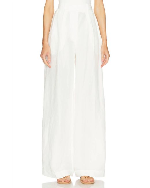 Matthew Bruch White Button Pleated Trouser