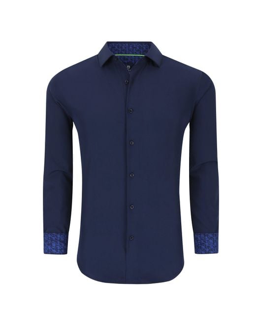 Tom Baine Blue Slim Fit Performance Long Sleeve Solid Button Down for men
